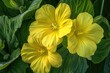 Yellow Evening Primrose Plant with Green Leaves - Perennial Flowering Summer Floral Detail