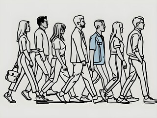 group of people in a row walking