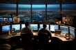 Worker in a work environment. Airport Traffic Control Tower controller