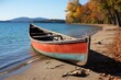empty wooden boat on the shore