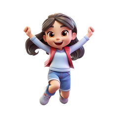 Wall Mural - 3D happy cartoon girl on transparent background.