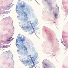 Wall Mural - Tranquil seamless pattern of watercolor boho feathers, in soothing pastels, perfect for bedding and textiles.Seamless Pattern, Fabric Pattern, Tumbler Wrap, Mug Wrap.