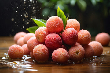 Wall Mural - A bunch of small red fruits with a lot of water droplets on them