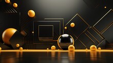 3d Rendering Of Yellow And Black Abstract Geometric Background. Scene For Advertising, Technology, Showcase, Banner, Game, Sport, Cosmetic, Business, Metaverse. Sci-Fi Illustration. Product Display