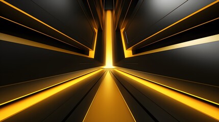 3d rendering of yellow and black abstract geometric background. Scene for advertising, technology, showcase, banner, game, sport, cosmetic, business, metaverse. Sci-Fi Illustration. Product display