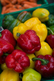 Fototapeta Sypialnia - closeup of rain drops on various colors of pepper at the market