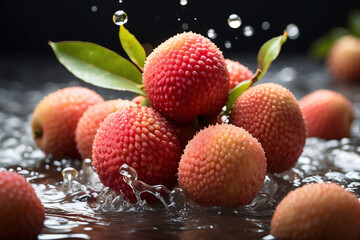 Wall Mural - A bunch of small red fruits with a lot of water droplets on them