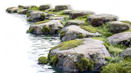 Wall Mural - A rocky shoreline with a body of water in the background