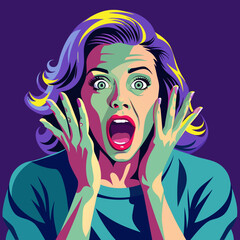 Wall Mural - scared-pop-art-woman-with-his-mouth-open-and-hands 