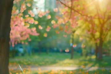 Wall Mural - Blurred background of green park with trees