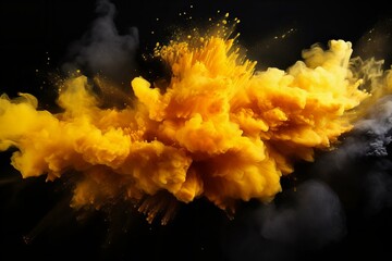 abstract explosion of yellow powder on dark background,ai generated