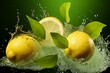 lemon in water splash on the green background,ai generated