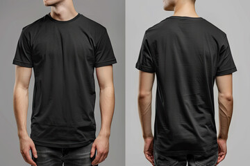 Canvas Print - The man wore a plain black sports t-shirt. mockup t-shirt front view and back view