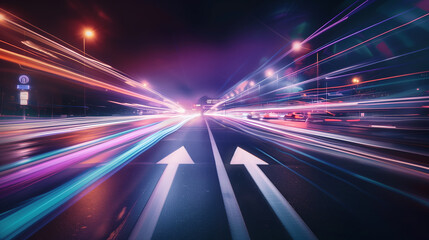 High speed urban traffic on a city street during evening rush hour, cars headlights and busy night transport captured by motion blur lighting effect and abstract long exposure photography