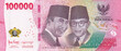 Vector obverse high poly pixel mosaic banknote of Indonesia. Front side. Denominations of bill 100000 rupiah 2022. Game money of flyer.