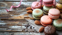   A Table Holds A Stack Of Macaroons, Accompanied By A Jar Containing Macaroons And Almonds