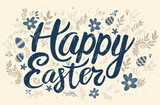 Fototapeta Sport - Happy Easter greeting card with colorful eggs and flowers spring holiday celebration banner horizontal