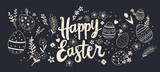 Fototapeta Sport - Happy Easter greeting card with eggs and flowers spring holiday celebration banner horizontal