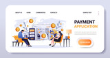Fototapeta Sport - people making payments in mobile app financial trust money protection security reliability stability growth fintech business investment