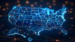 Digital Network Weaving across a USA Map. Concept Digital Networking, Map Illustration, USA Connections, Technology Design, Online Communication