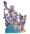 Laocoön and His Sons classical sculpture in iridescent chrome isolated on transparent background. 3D rendering