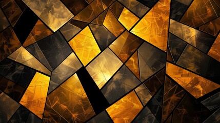 Abstract geometric background with shimmering gold and black triangles