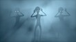 Three scary gray aliens dancing 