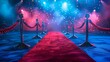 Glamorous red carpet event with colorful stage lights and velvet ropes