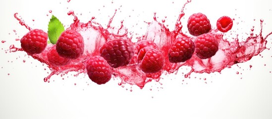 Poster - A splash of water with raspberries and ice