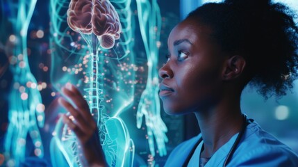 Poster - Doctor Interacting with Brain Hologram