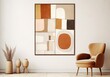 Abstract painting on a wall, organic brown shapes and lines, modern interior