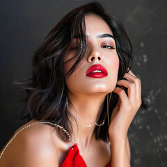 Wall Mural - Young beautiful gorgeous indian woman with red color lips