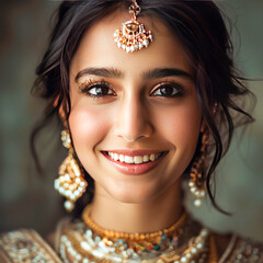 Wall Mural - beautiful attractive indian woman wearing jewelry and smiling