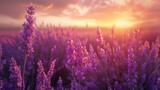 Fototapeta Kwiaty - Breathtaking lavender field at sunset panorama