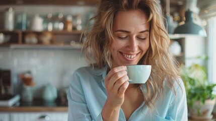 Wall Mural - Woman Enjoying Morning Coffee