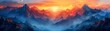 Mountain peaks, griffin soaring painting, aerial perspective, twilight skies, majestic freedom