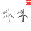 Wind power line and glyph icon, ecology and alternative energy, wind turbine vector icon, vector graphics, editable stroke outline sign, eps 10.