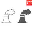 Pollution line and glyph icon, ecology and ecosystem, chemical smog vector icon, vector graphics, editable stroke outline sign, eps 10.