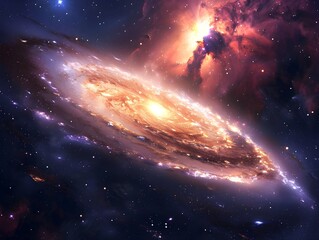 Wall Mural - Mesmerizing Spiral Galaxy Enveloped in a Luminous Cosmic Nebula with Scattered Bright Stars