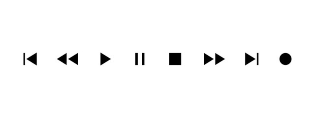 Media player button icons set. Pause, rewind, back, forward icon. Ui elements. Music Video player control buttons. Vector illustration.