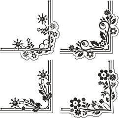 Wall Mural - Set of exquisite ornamental floral doodle designs with flowers, daisies, leaves, swirls, curls and corners. Spring and summer theme. Very clean vector lines, vinyl and laser ready.