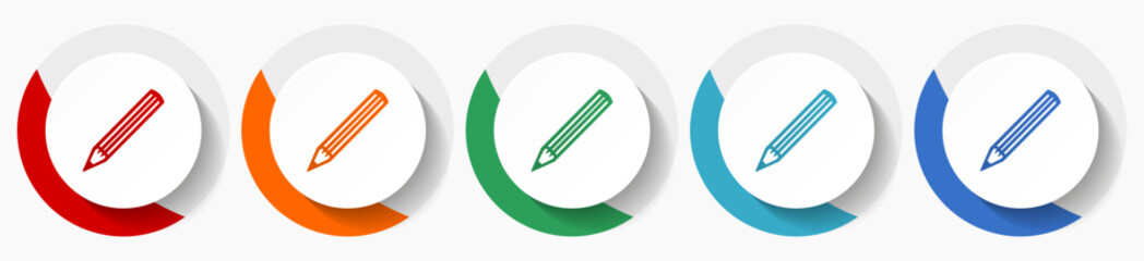 Leinwandbilder - Pencil vector icon set, flat icons for logo design, webdesign and mobile applications, colorful round buttons