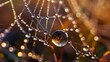 A close-up of raindrops clinging to a spider's delicate web, transforming it into a sparkling masterpiece of nature.