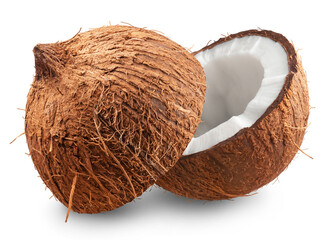 Wall Mural - two halves of coconut isolated on transparent background.