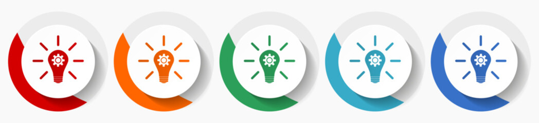 Aufkleber - Idea, solution, bulb, innovation vector icon set, flat icons for logo design, webdesign and mobile applications, colorful round buttons