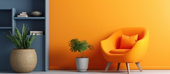 Poster - A chair and a plant pot in a green room