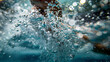A stream of bubbles trails behind a swift swimmer's kick