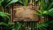 wooden sign with bamboo background