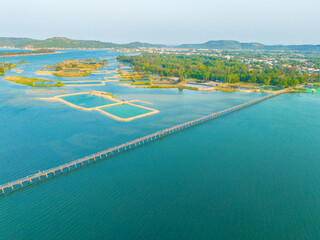 Wall Mural - View of Ong Cop bridge or Tiger wooden bridge, Vietnam's longest wooden bridge in Chi Thanh district, Phu Yen province, Vietnam