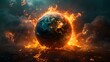 Flaming Earth: A Warning of Climate Catastrophe. Concept Climate change, Global warming, Environmental destruction, Natural disasters, Urgency for action